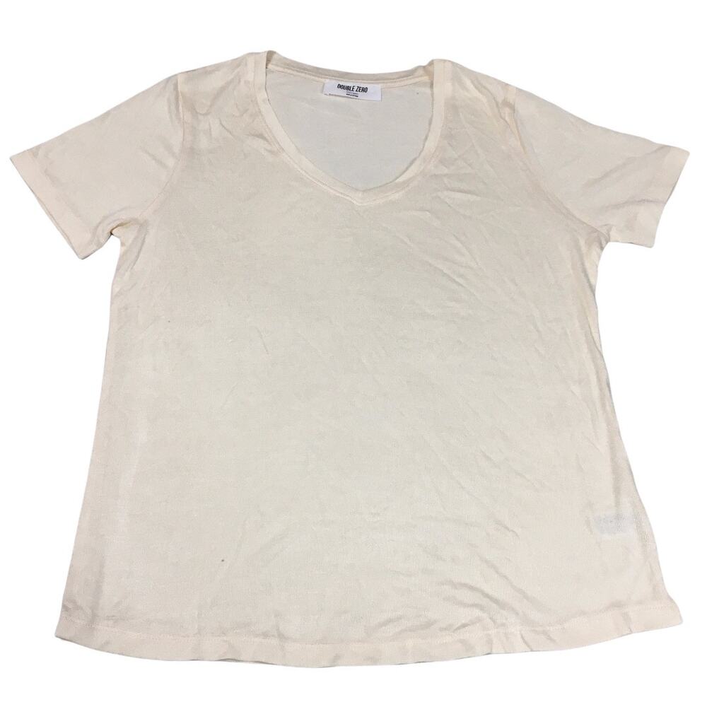 Double Zero T-Shirt Ivory Short Sleeve Round Neck Stretch Knit Women's Small Top
